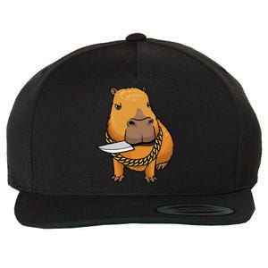 Capybara With Knife Funny Rodent Wool Snapback Cap