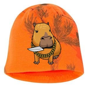 Capybara With Knife Funny Rodent Kati - Camo Knit Beanie