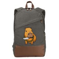 Capybara With Knife Funny Rodent Cotton Canvas Backpack