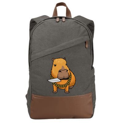 Capybara With Knife Funny Rodent Cotton Canvas Backpack