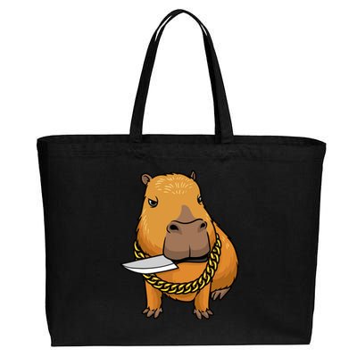 Capybara With Knife Funny Rodent Cotton Canvas Jumbo Tote