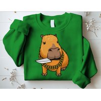 Capybara With Knife Funny Rodent Sweatshirt