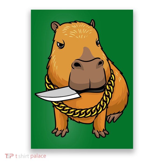 Capybara With Knife Funny Rodent Poster