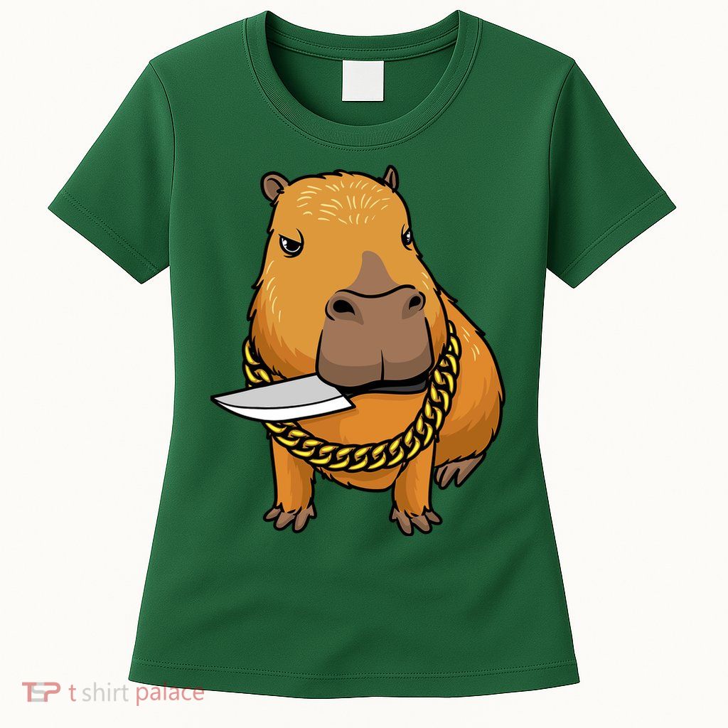 Capybara With Knife Funny Rodent Womens T-Shirt