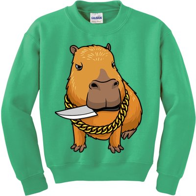 Capybara With Knife Funny Rodent Kids Sweatshirt