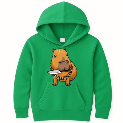 Capybara With Knife Funny Rodent Kids Hoodie
