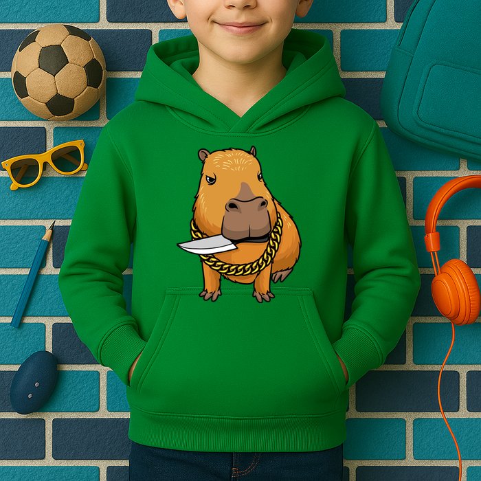 Capybara With Knife Funny Rodent Kids Hoodie