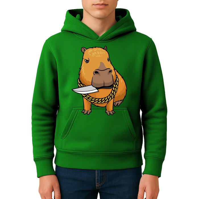 Capybara With Knife Funny Rodent Kids Hoodie