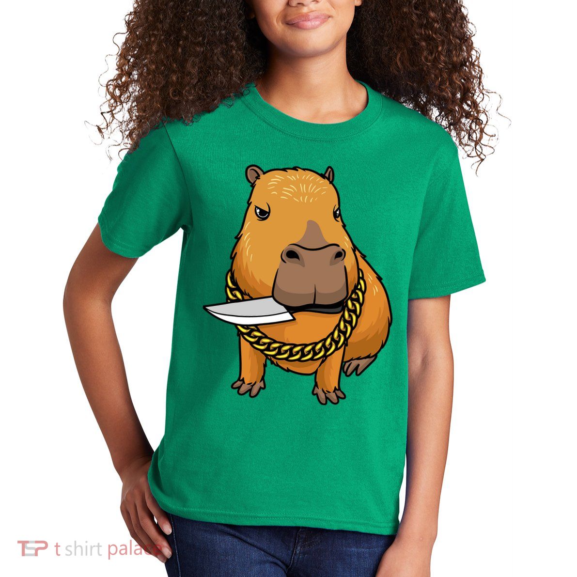 Capybara With Knife Funny Rodent Kids T-Shirt