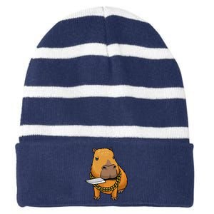 Capybara With Knife Funny Rodent Striped Beanie with Solid Band