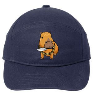 Capybara With Knife Funny Rodent 7-Panel Snapback Hat