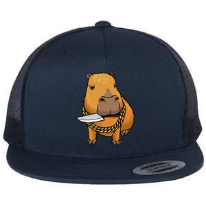 Capybara With Knife Funny Rodent Flat Bill Trucker Hat