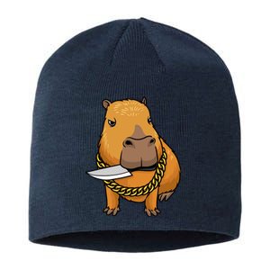 Capybara With Knife Funny Rodent Sustainable Beanie