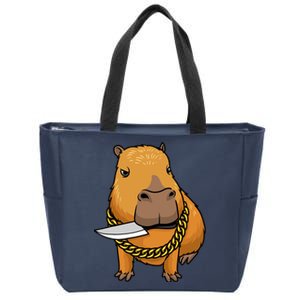 Capybara With Knife Funny Rodent Zip Tote Bag