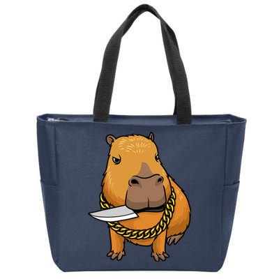 Capybara With Knife Funny Rodent Zip Tote Bag