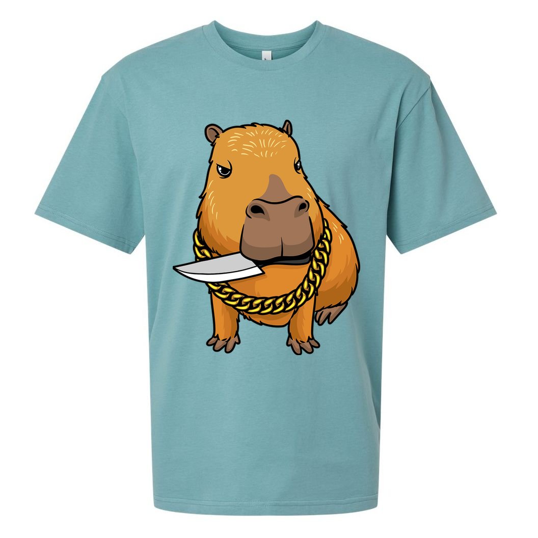 Capybara With Knife Funny Rodent Sueded Cloud Jersey T-Shirt