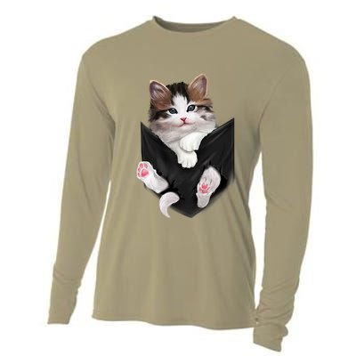 Cute White Kitty In Pocket Cats Gifts Cooling Performance Long Sleeve Crew