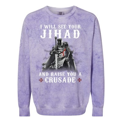 Christian Warrior Knight Templar Raise You A Crusader Colorblast Crewneck Sweatshirt