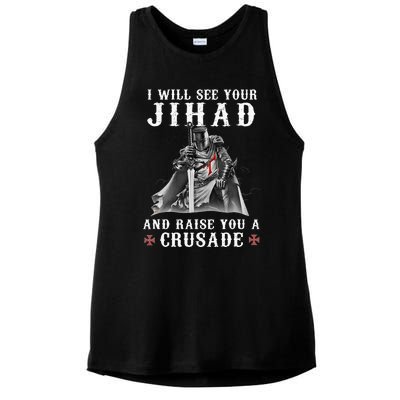 Christian Warrior Knight Templar Raise You A Crusader Ladies PosiCharge Tri-Blend Wicking Tank