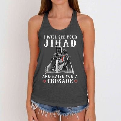 Christian Warrior Knight Templar Raise You A Crusader Women's Knotted Racerback Tank