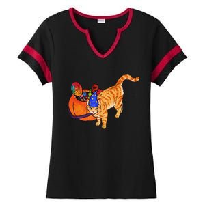 Costume Wizard Kitty Cat And Halloween Candy Bucket Ladies Halftime Notch Neck Tee