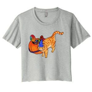 Costume Wizard Kitty Cat And Halloween Candy Bucket Women's Crop Top Tee