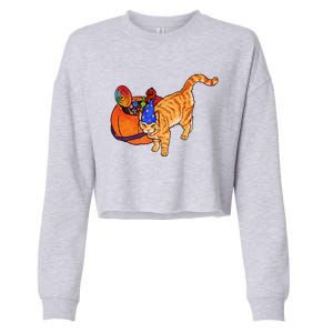 Costume Wizard Kitty Cat And Halloween Candy Bucket Cropped Pullover Crew