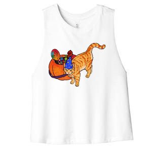 Costume Wizard Kitty Cat And Halloween Candy Bucket Women's Racerback Cropped Tank