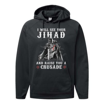 Christian Warrior Knight Templar Raise You A Crusader  Performance Fleece Hoodie