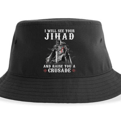 Christian Warrior Knight Templar Raise You A Crusader  Sustainable Bucket Hat