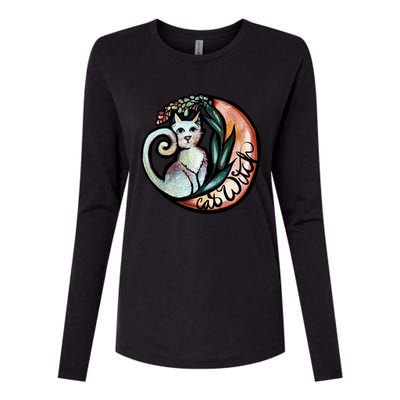 Cat Witch Kitty Cats Moon Witches Artwork Gift Womens Cotton Relaxed Long Sleeve T-Shirt