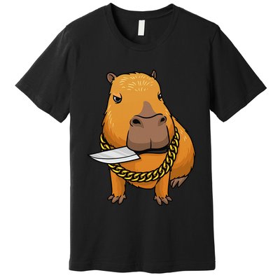 Capybara With Knife Funny Rodent Premium T-Shirt