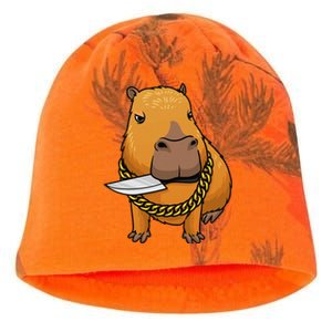 Capybara With Knife Funny Rodent Kati - Camo Knit Beanie