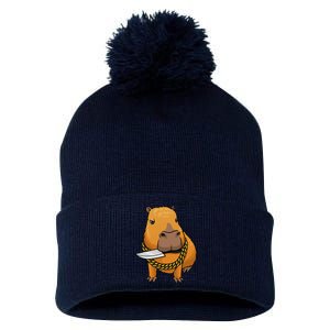 Capybara With Knife Funny Rodent Pom Pom 12in Knit Beanie