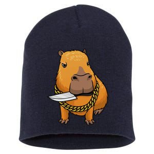 Capybara With Knife Funny Rodent Short Acrylic Beanie