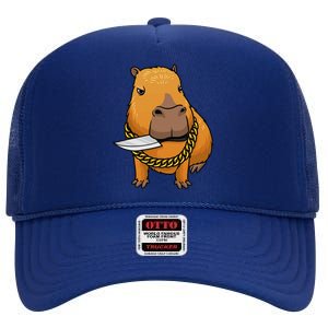 Capybara With Knife Funny Rodent High Crown Mesh Back Trucker Hat