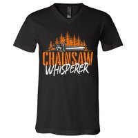 Chainsaw Whisperer Lumberjack Logger Woodworker Woodsman V-Neck T-Shirt
