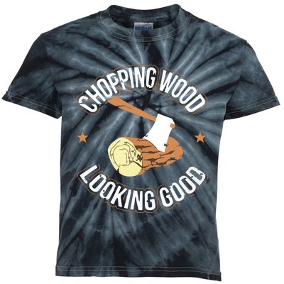 Chopping Wood Looking Good Lumberjack Logger Kids Tie-Dye T-Shirt