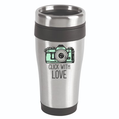 Click With Love With Camera 16oz Travel Tumbler