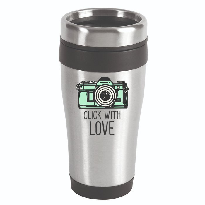 Click With Love With Camera 16oz Travel Tumbler