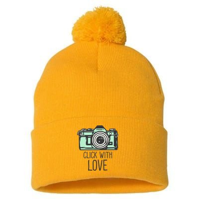 Click With Love With Camera Pom Pom 12in Knit Beanie