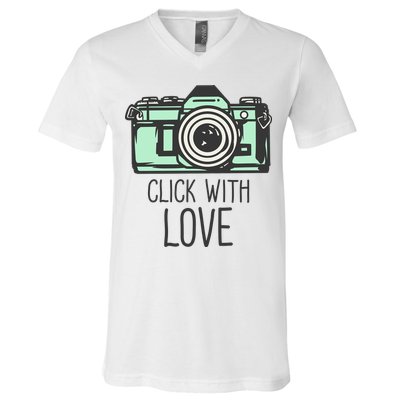 Click With Love With Camera V-Neck T-Shirt