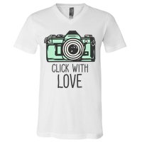 Click With Love With Camera V-Neck T-Shirt