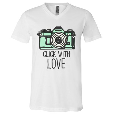 Click With Love With Camera V-Neck T-Shirt