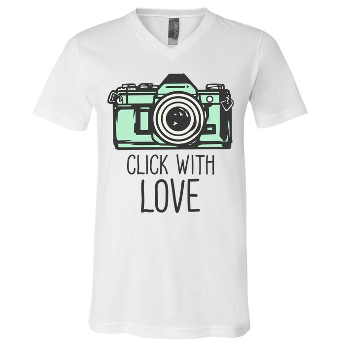Click With Love With Camera V-Neck T-Shirt