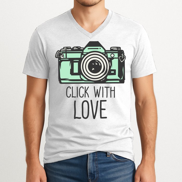 Click With Love With Camera V-Neck T-Shirt