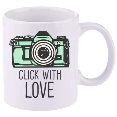 Click With Love With Camera 11oz C Handle Ceramic Mug