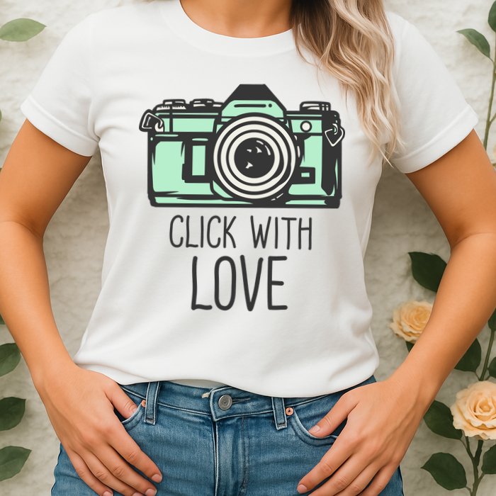 Click With Love With Camera Womens T-Shirt