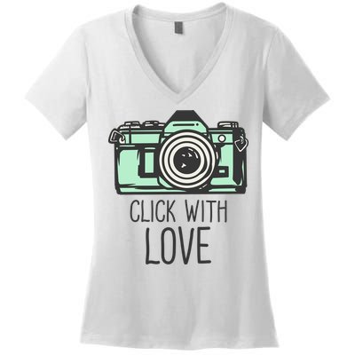 Click With Love With Camera Women's V-Neck T-Shirt
