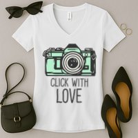 Click With Love With Camera Women's V-Neck T-Shirt